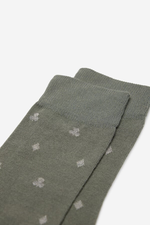 Milano Calcetines media caña con miniprint geométrico Kaki Oscuro