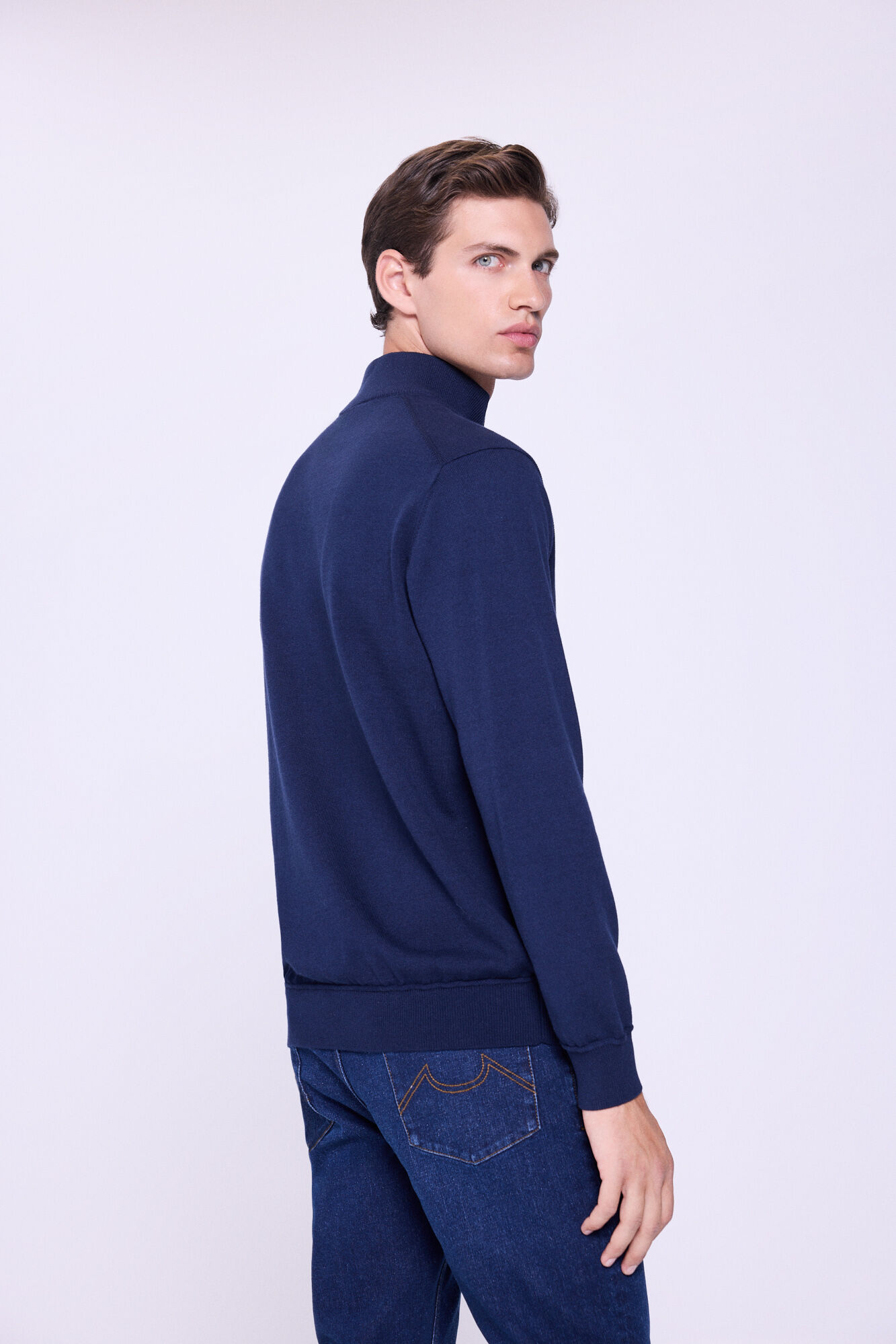 Milano Jersey punto media cremallera Navy