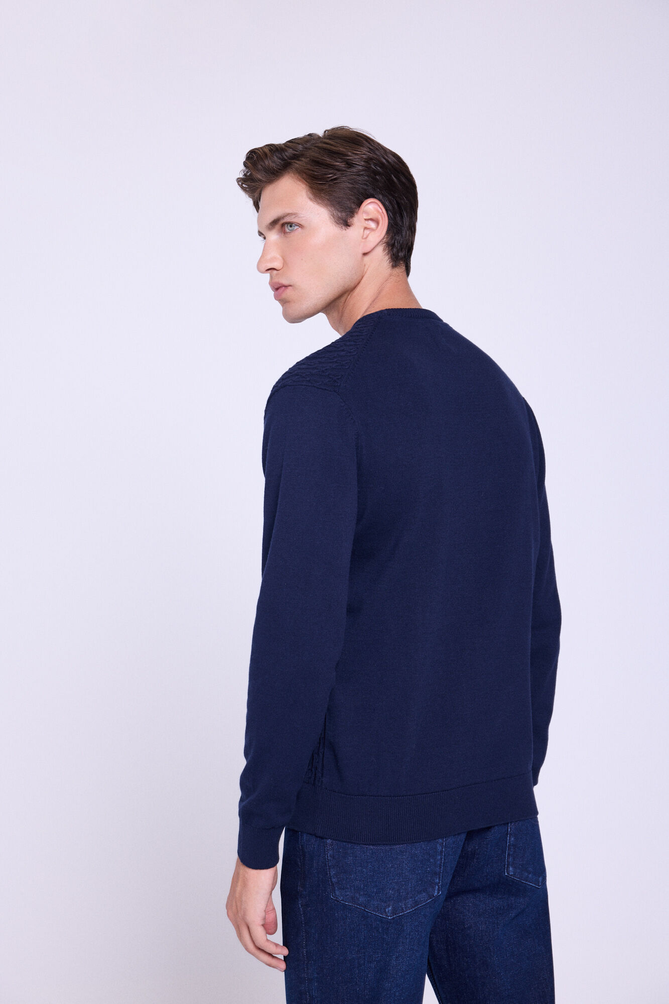 Milano Jersey de cuello redondo estructurado Navy