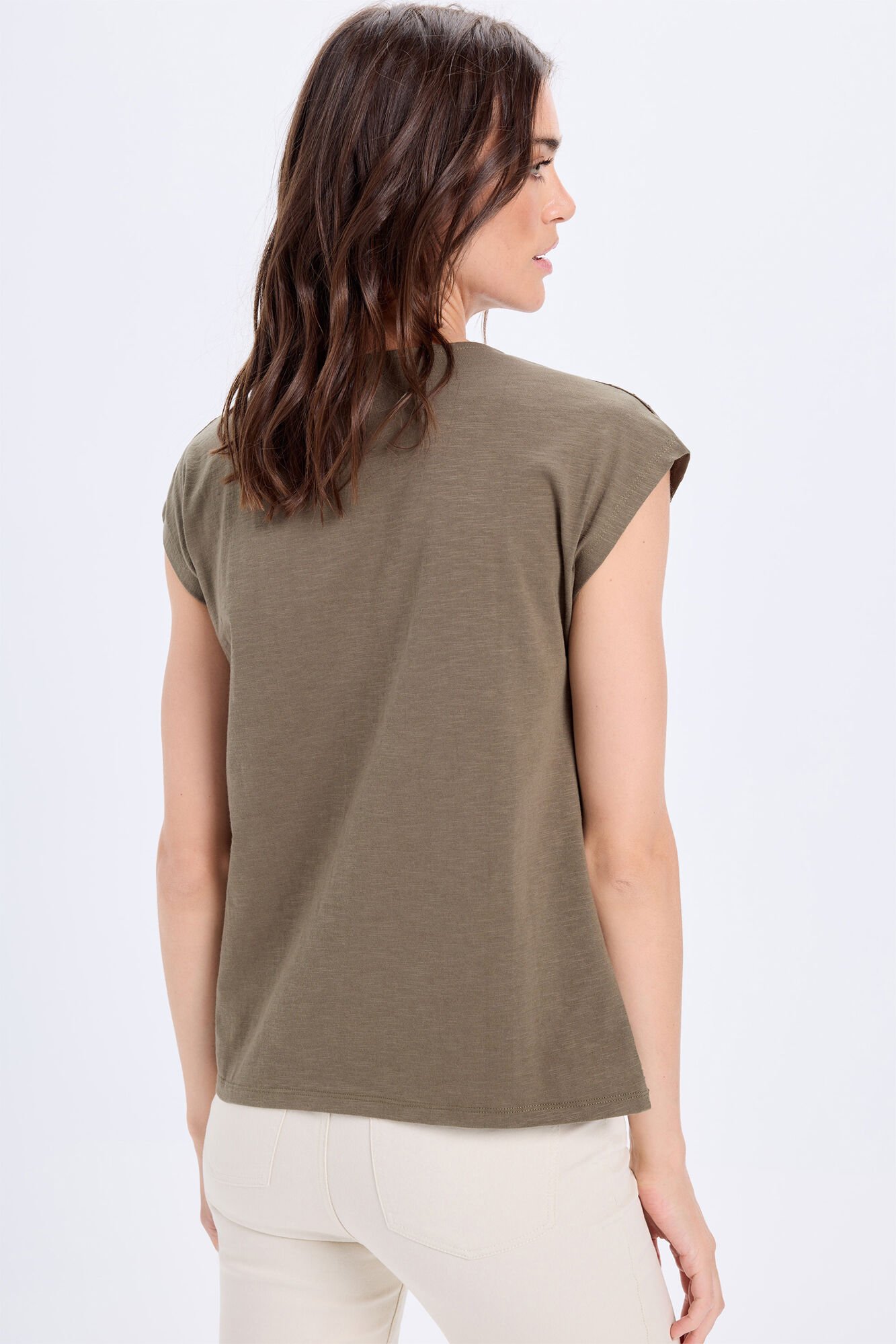 Milano Playera con parte delantera de jacquard bimaterial Kaki Oscuro