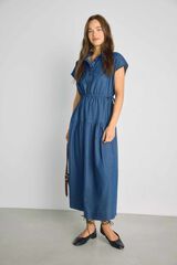 Milano Vestido de denim con escote pico Azul Claro