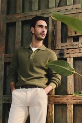 Milano Su&eacute;ter cuello polo Kaki Claro