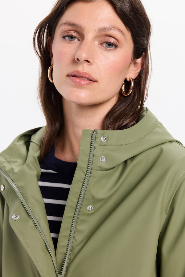 Milano Parka con capucha impermeable de color caqui Kaki Oscuro