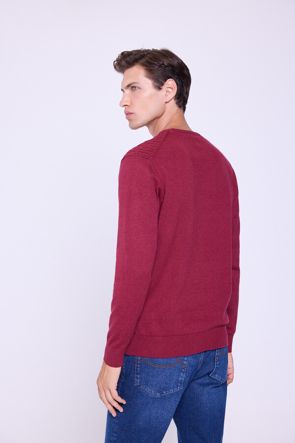 Milano Jersey de cuello redondo estructurado Granate