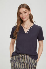 Fifty Outlet Playera algodón slub botones en escote Marengo
