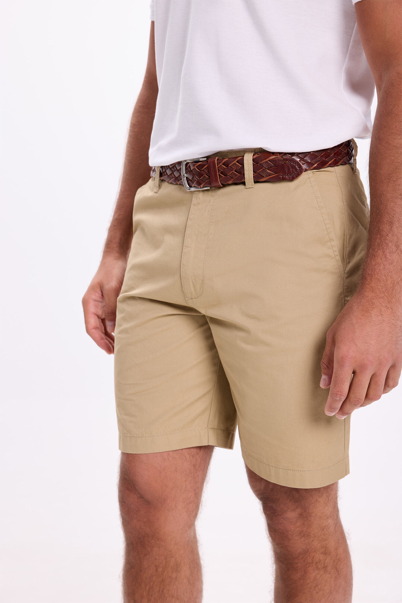 Milano Bermudas cl&aacute;sica de algod&oacute;n liso . Beige/Camel