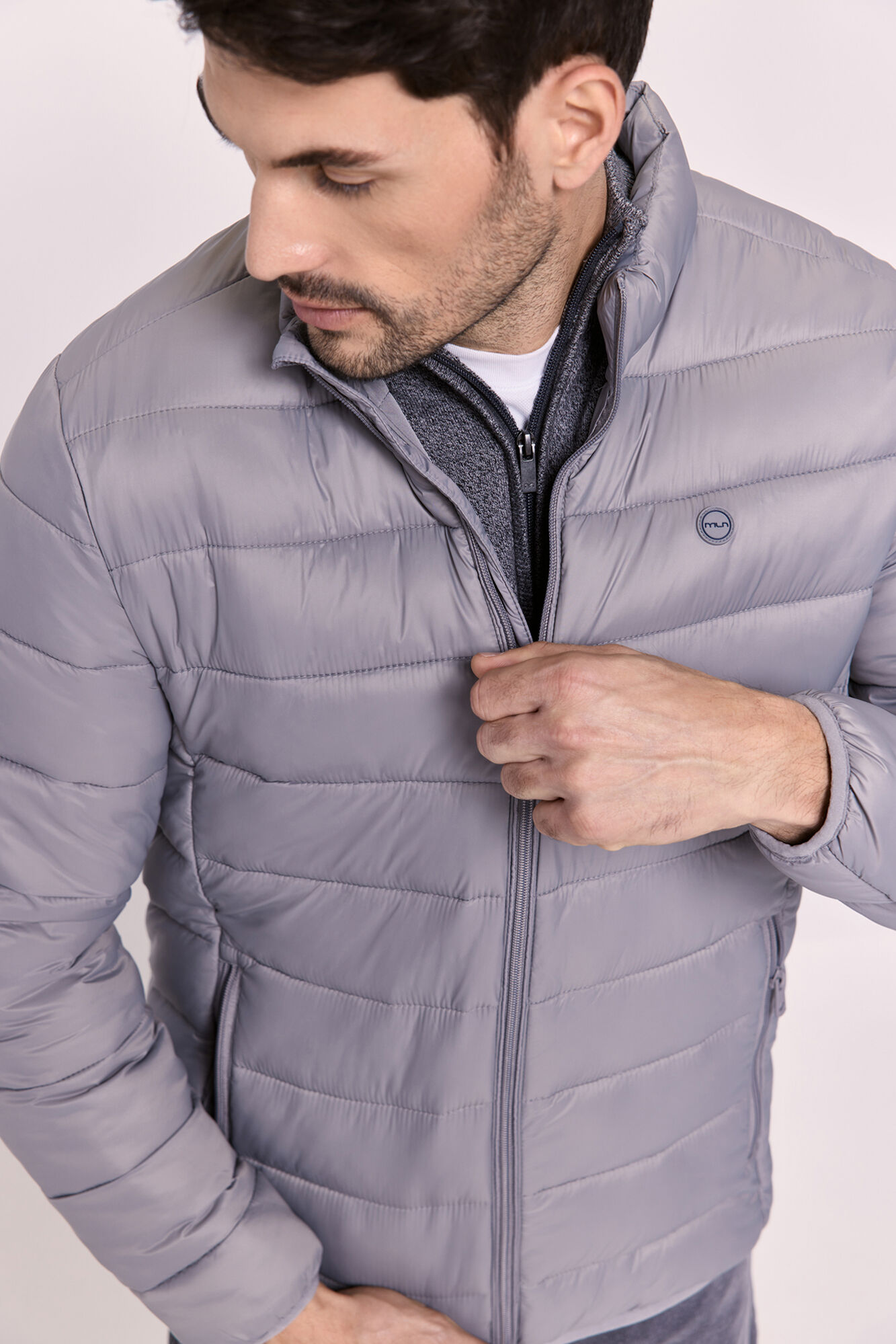 Milano Jersey b&aacute;sico cuello redondo ajustado Gris