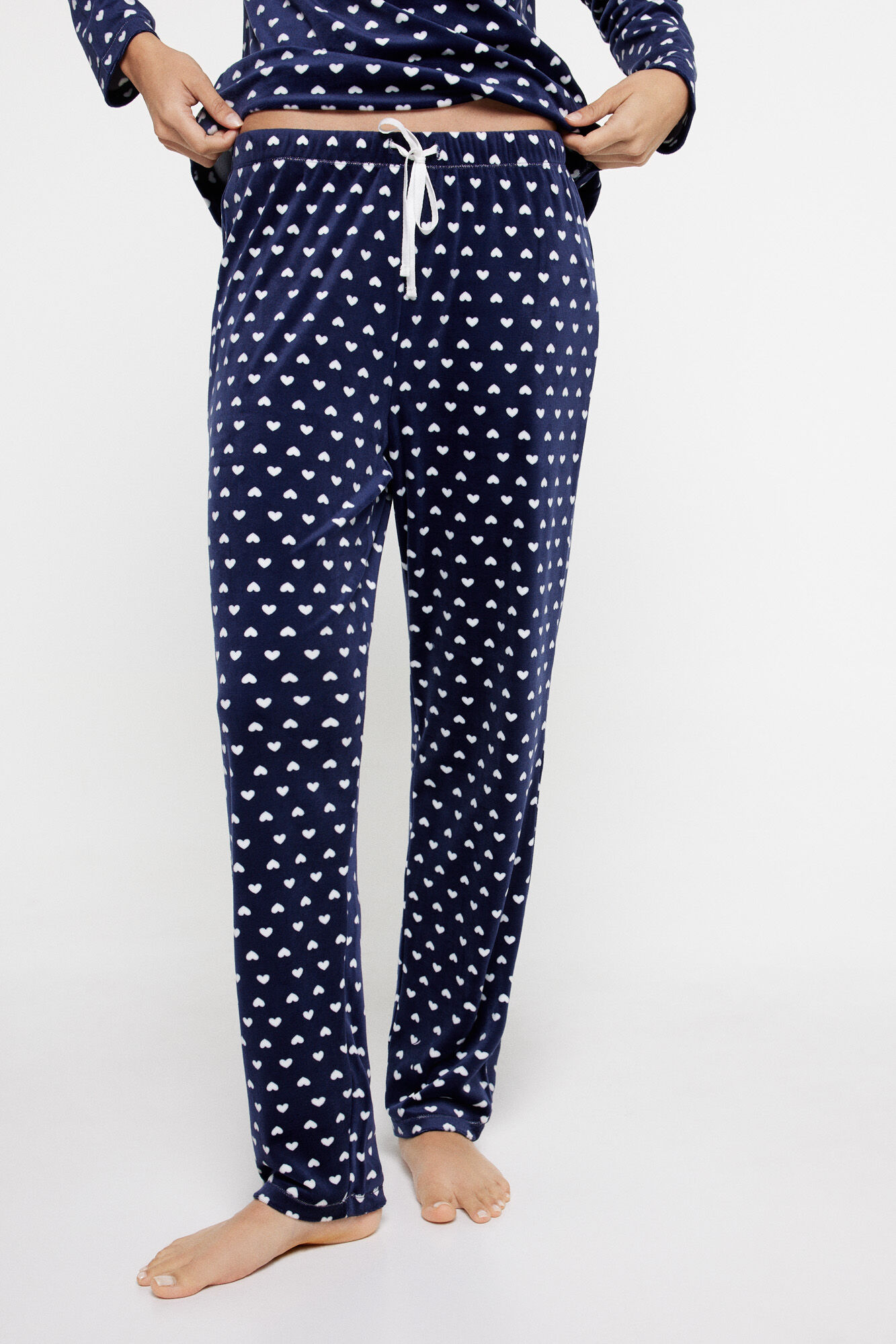 Milano Pijama largo velour corazones Navy