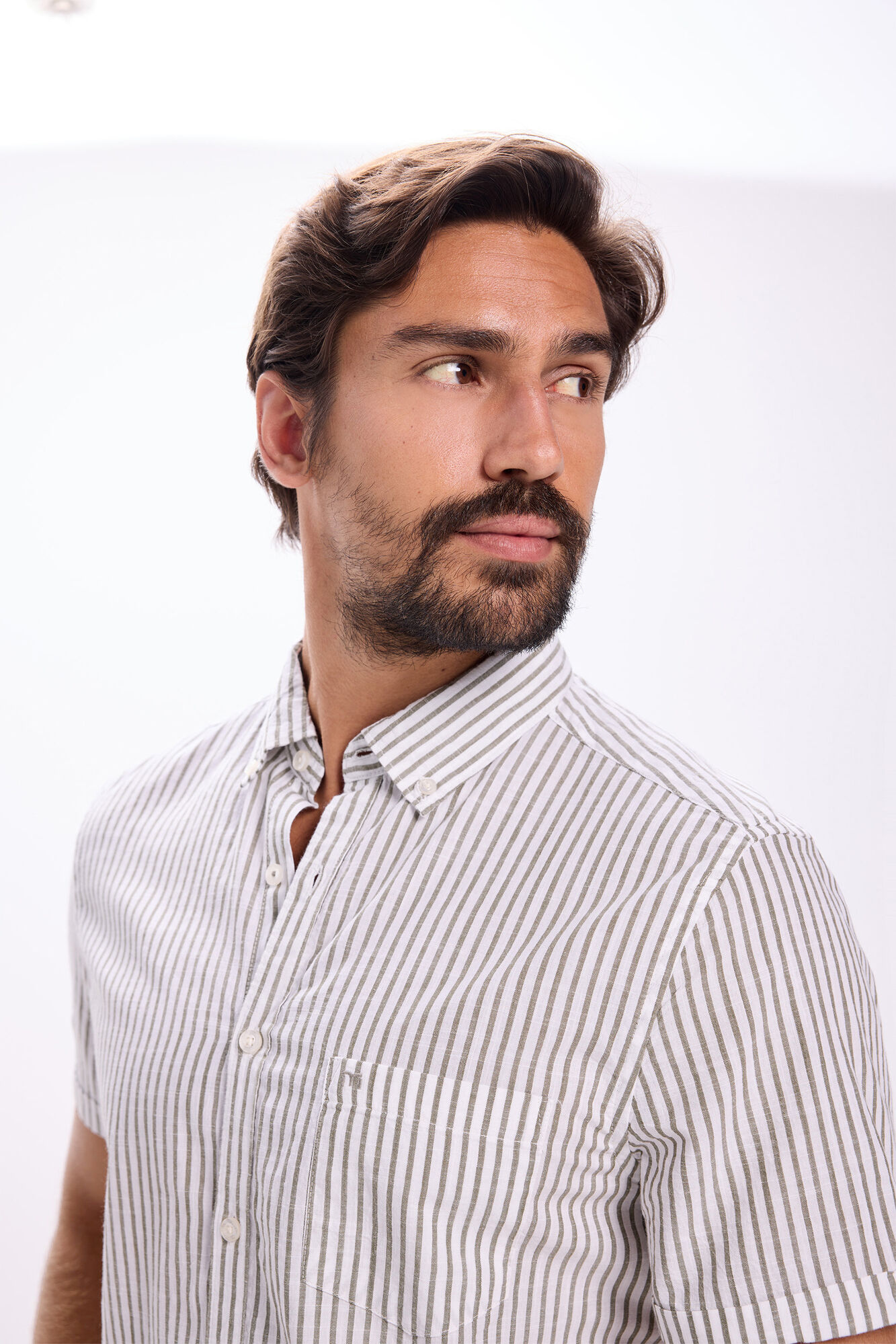 Milano Camisa de rayas rayas Kaki Oscuro