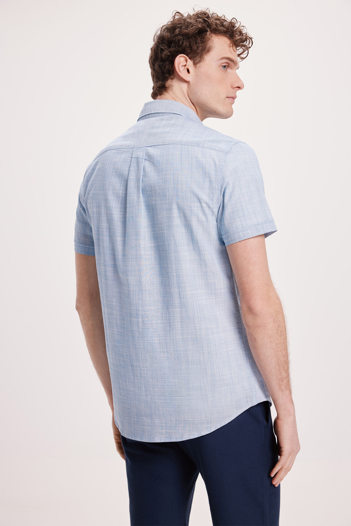 Milano Camisa Slub Lisa Azul