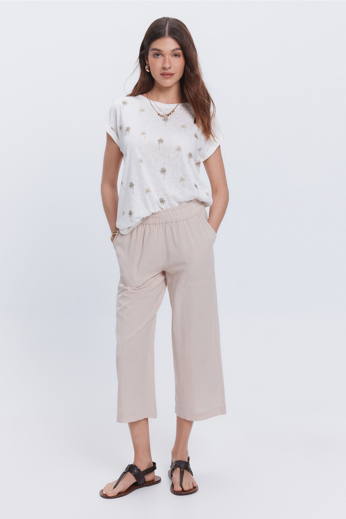 Milano Camiseta estampada con strass Marfil