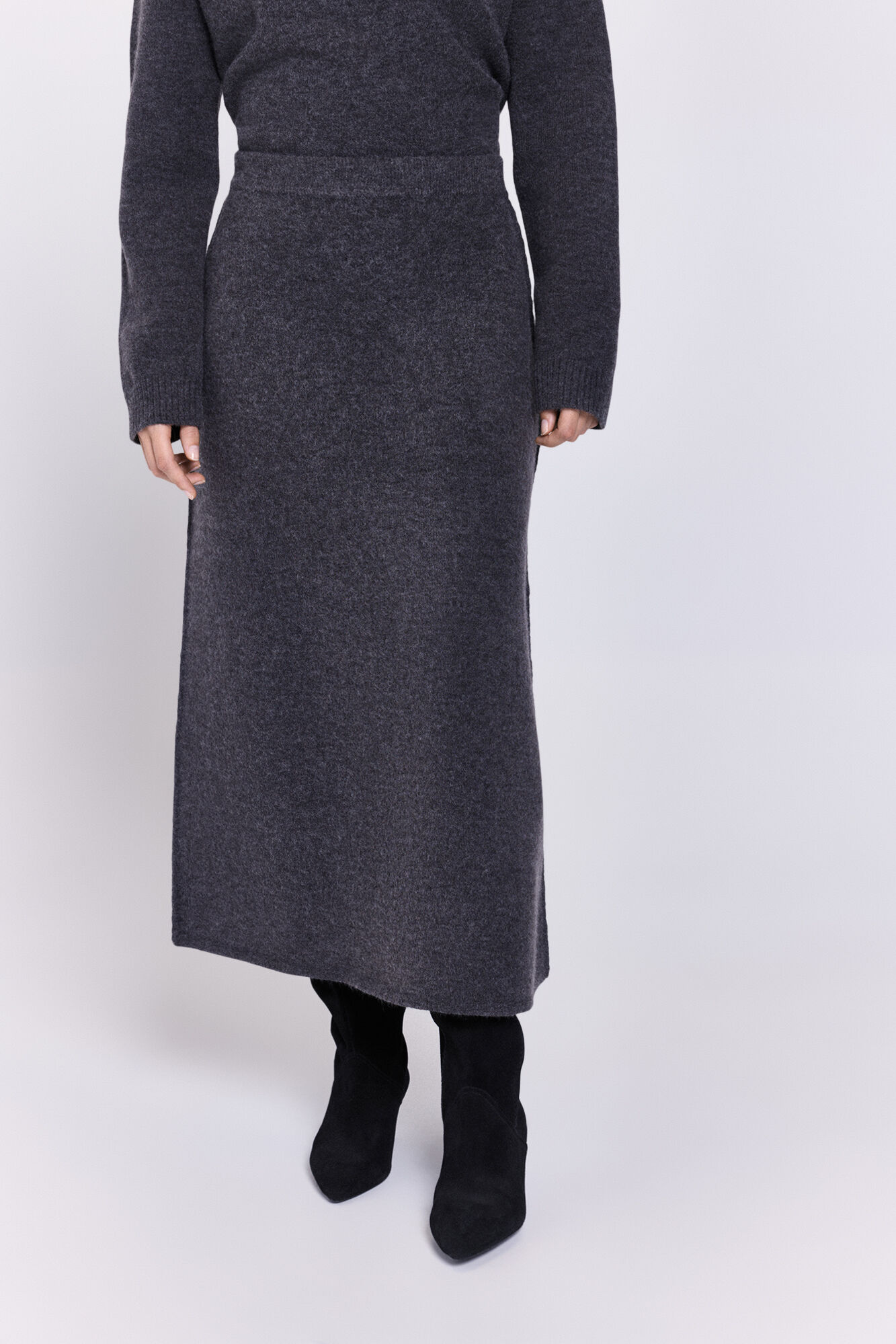 Milano Falda midi de tejido falda Gris Oscuro