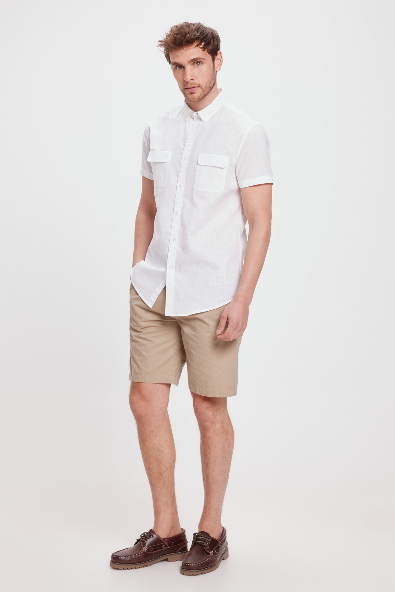 Milano Camisa Slub Lisa Bolsillos Blanco