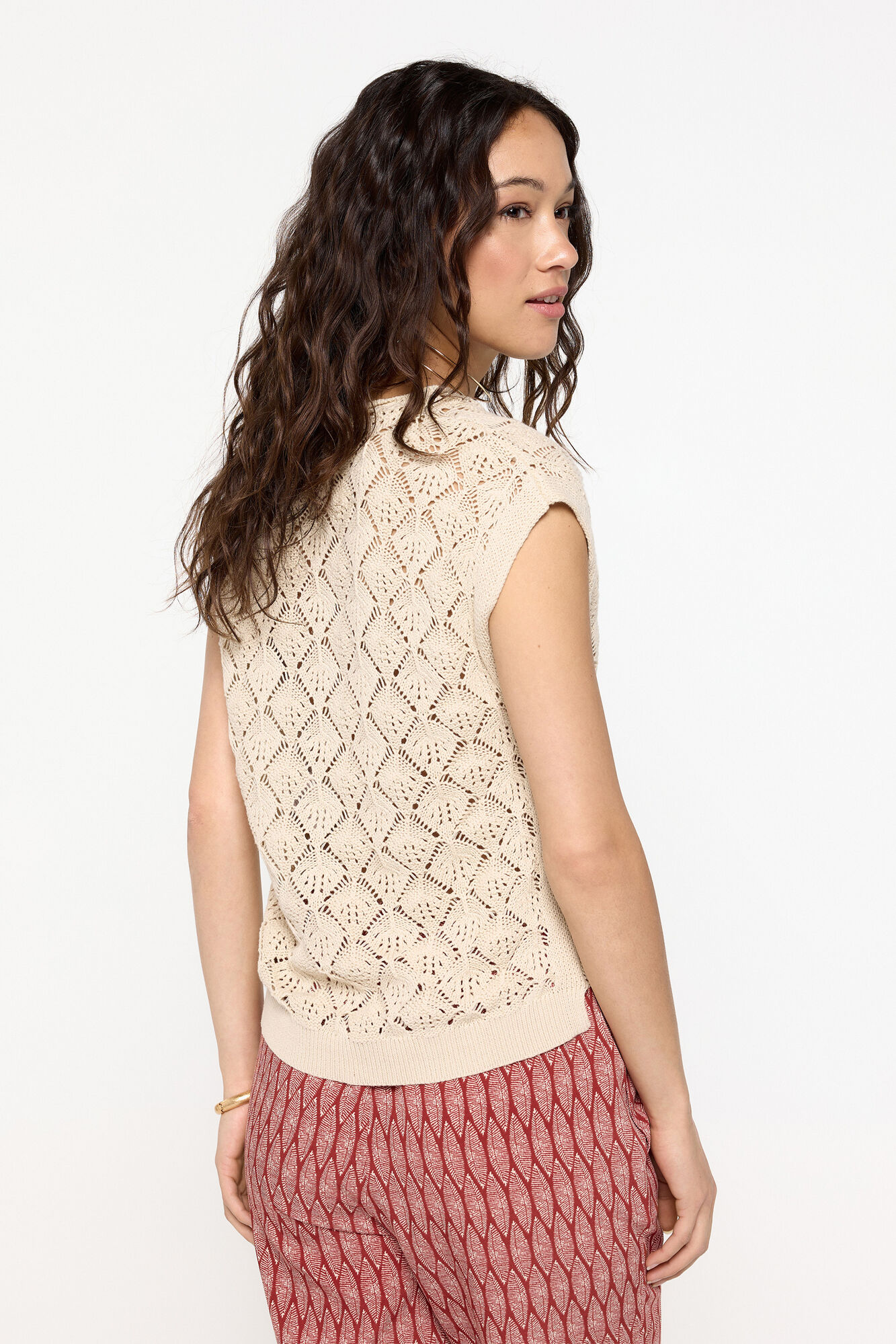 Milano Chaleco Algod&oacute;n Calado Cuello Pico Marfil