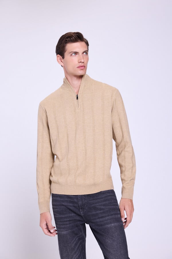 Milano Jersey con cierre de media cremallera Beige/Camel