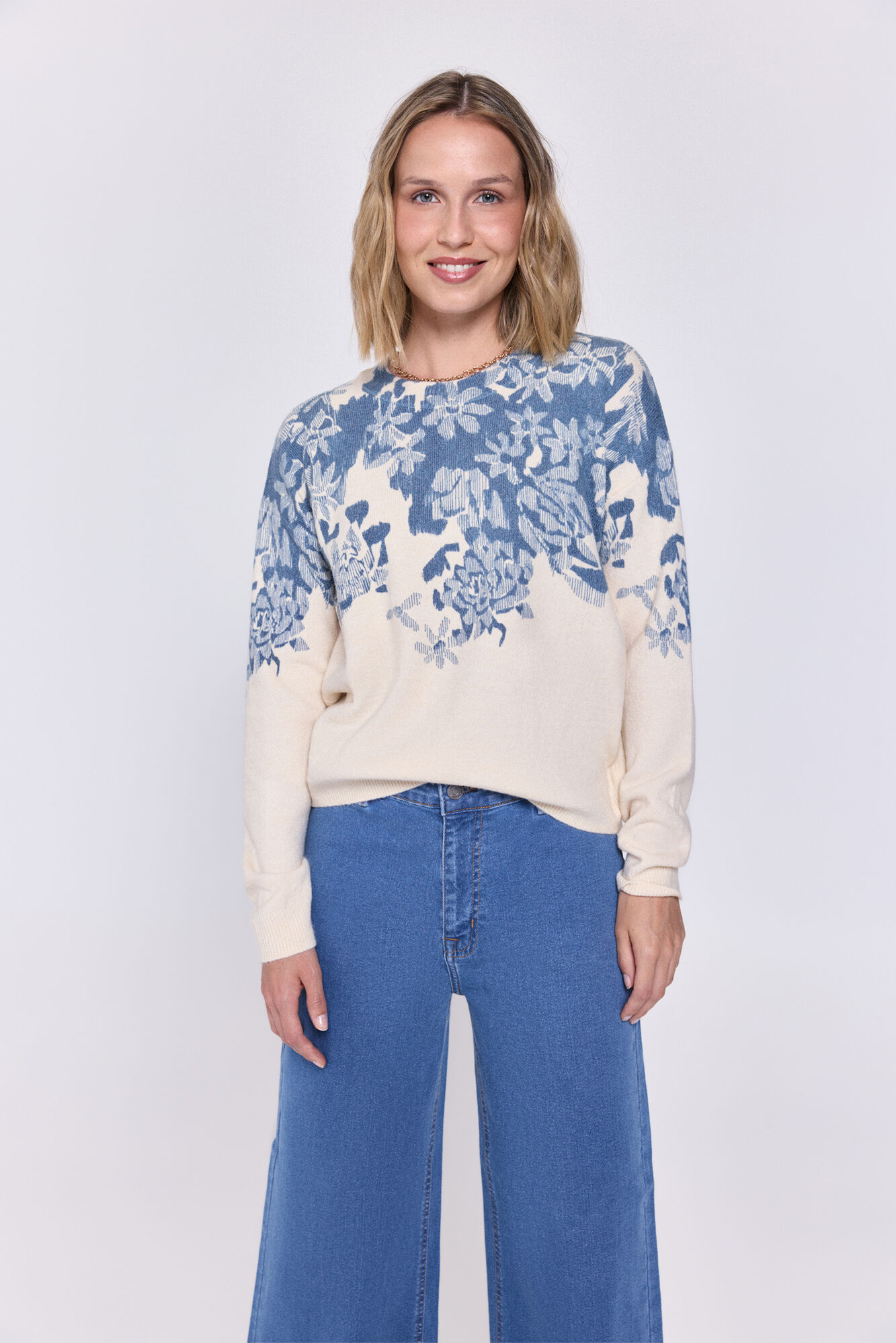 Milano Jersey con estampado floral en el cuello Azul