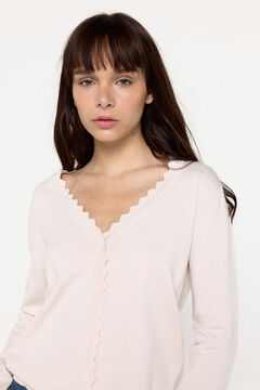 Fifty Outlet Cardigan de punto de viscosa con detalle ondas Marfil