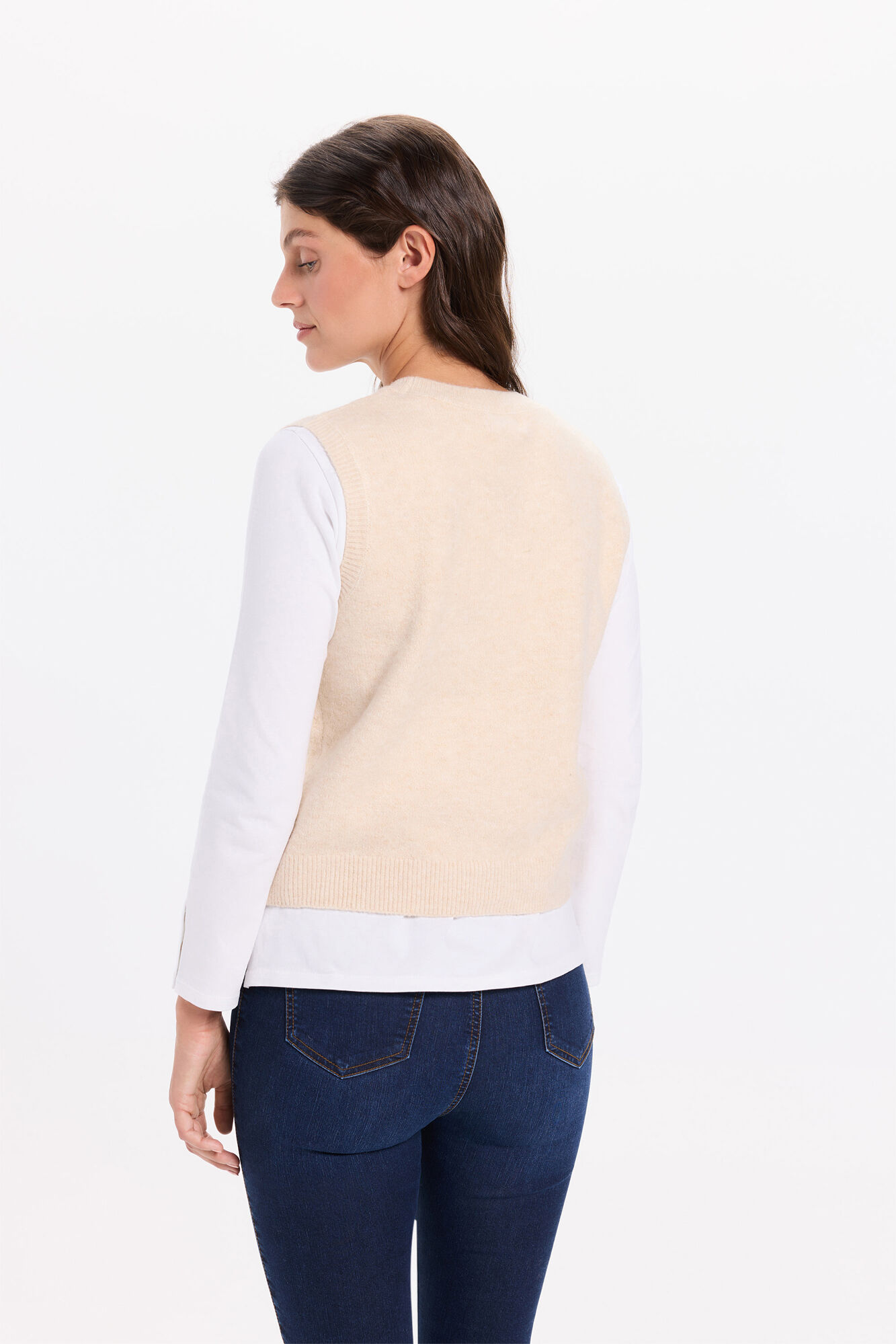 Milano Chaleco de tejido con cuello redondo ajustado Beige