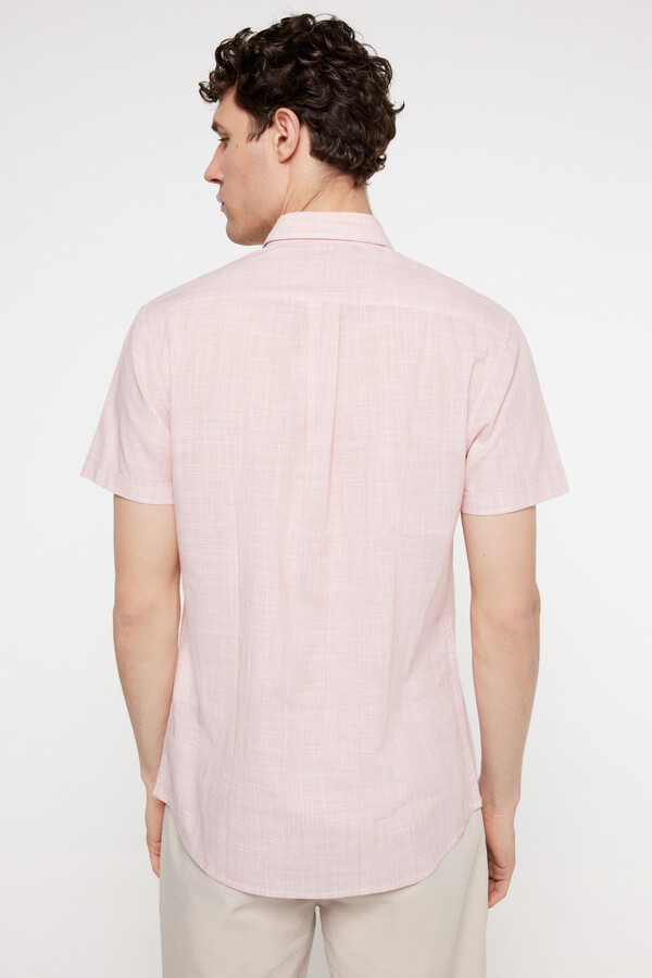 Milano Camisa rayas aspecto lino. Rojo