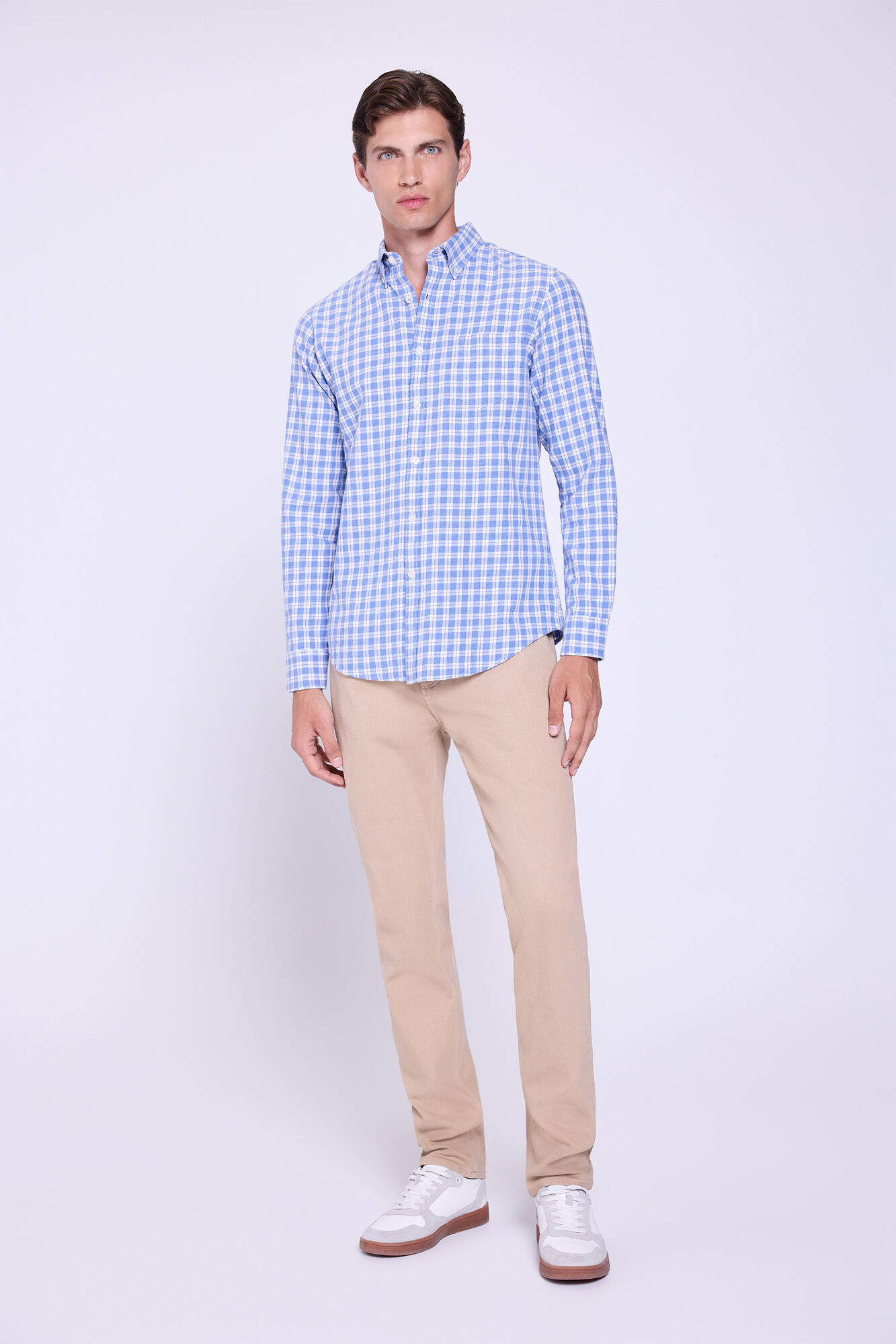 Milano Camisa a cuadros de corte relajado Azul Claro