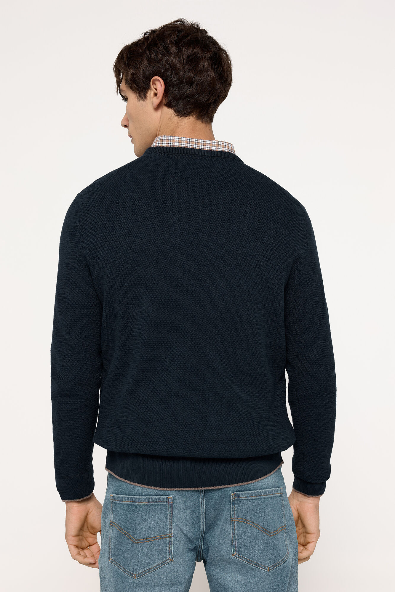 Milano Jersey Microestructura cuello pico Navy