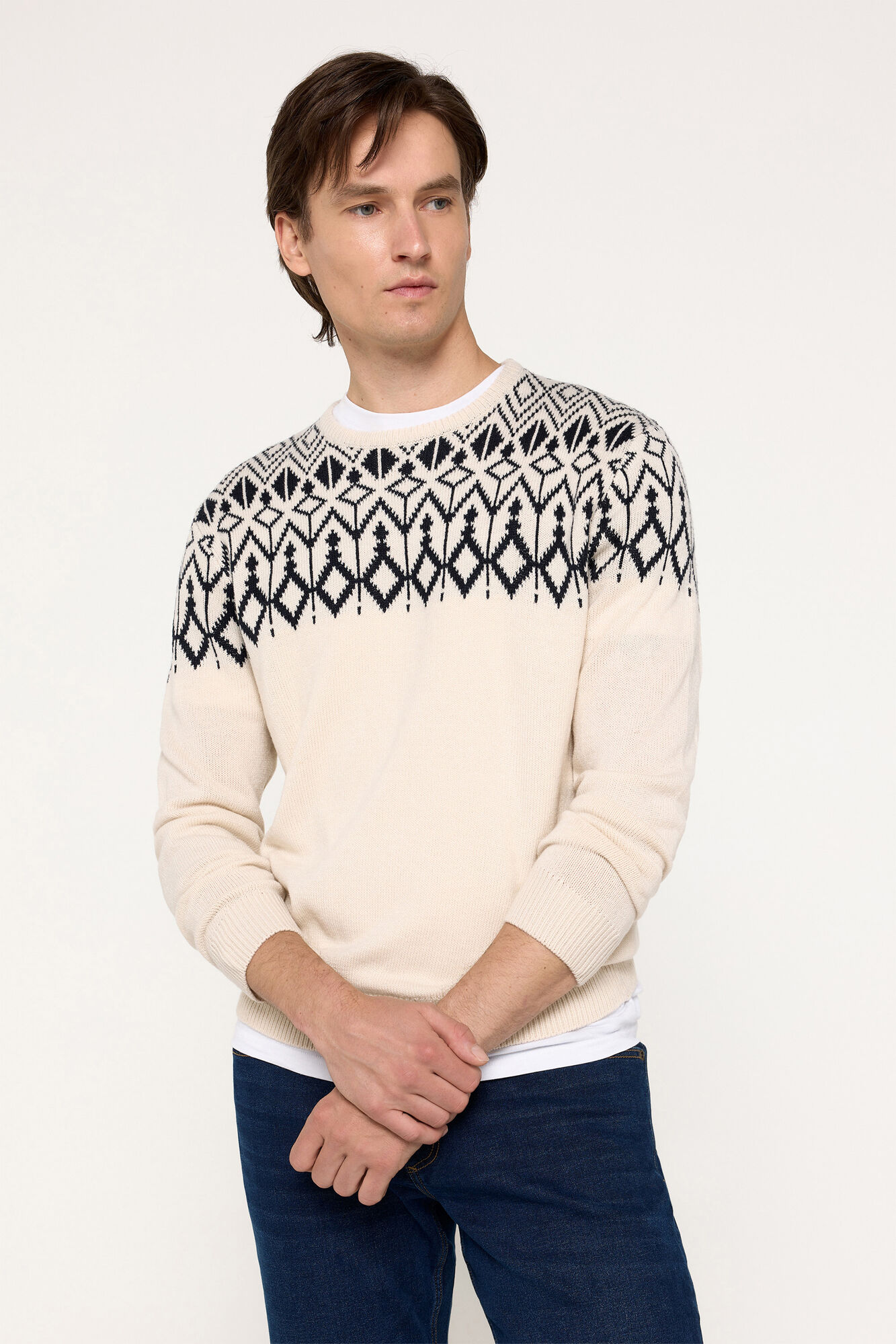 Milano Jersey cenefas cuello caja Marfil