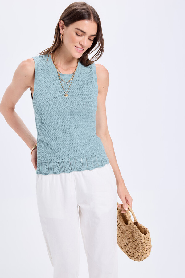 Milano Top de tejido con estructura de cuello redondo ajustado Azul