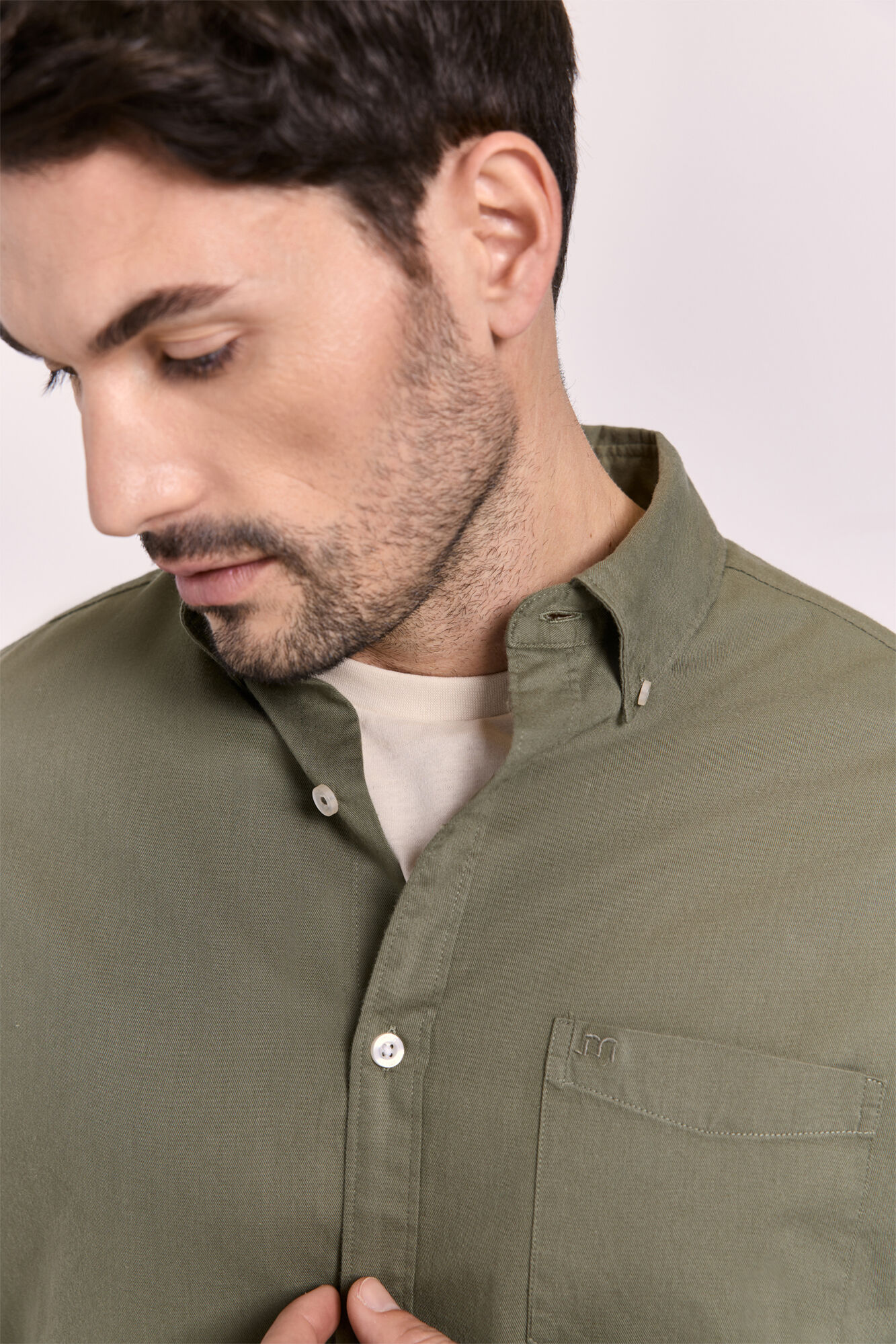 Milano Camisa lisa manga larga Kaki Oscuro