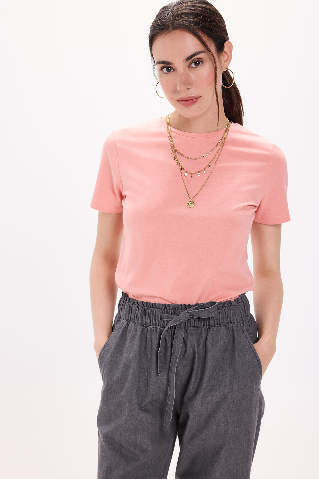 Milano Playera el&aacute;stica de manga corta de soft touch Rosa