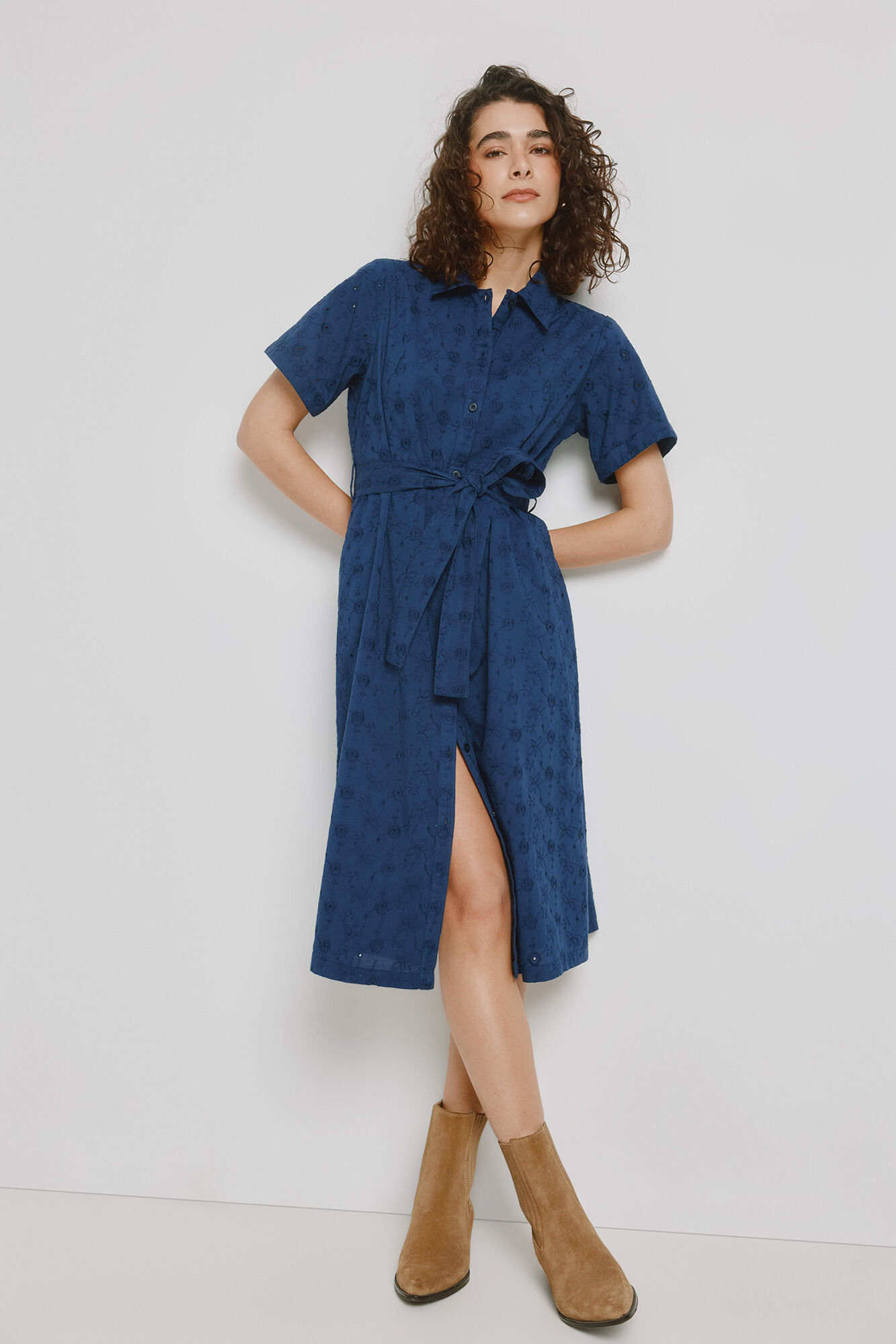 Milano Vestido de mezclilla con escote en pico Navy