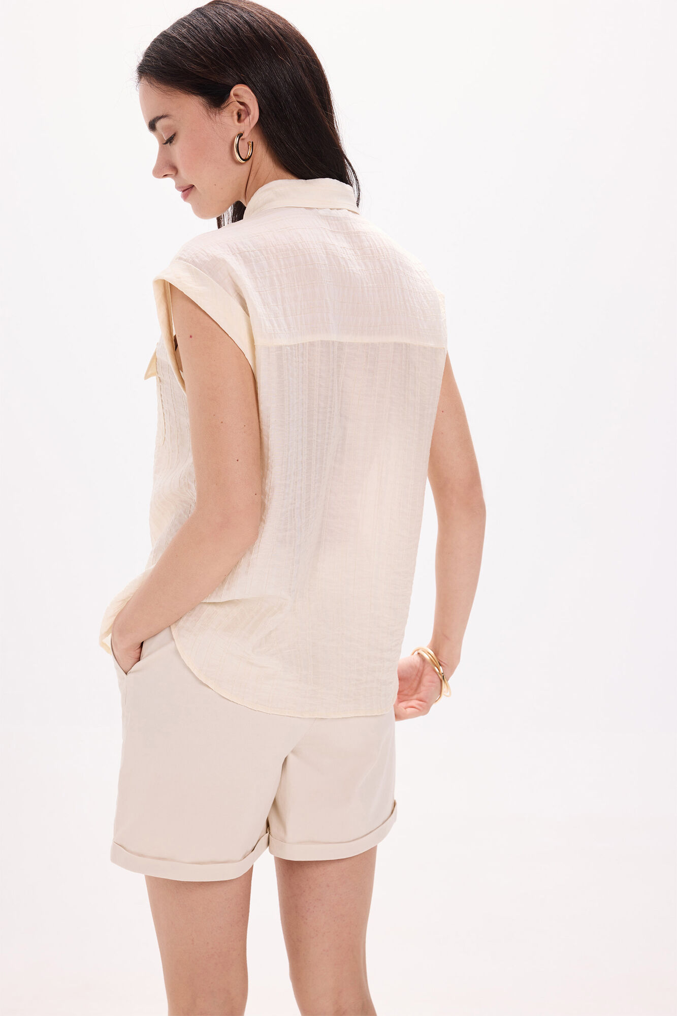 Milano Camisa fluida con bolsillos Beige