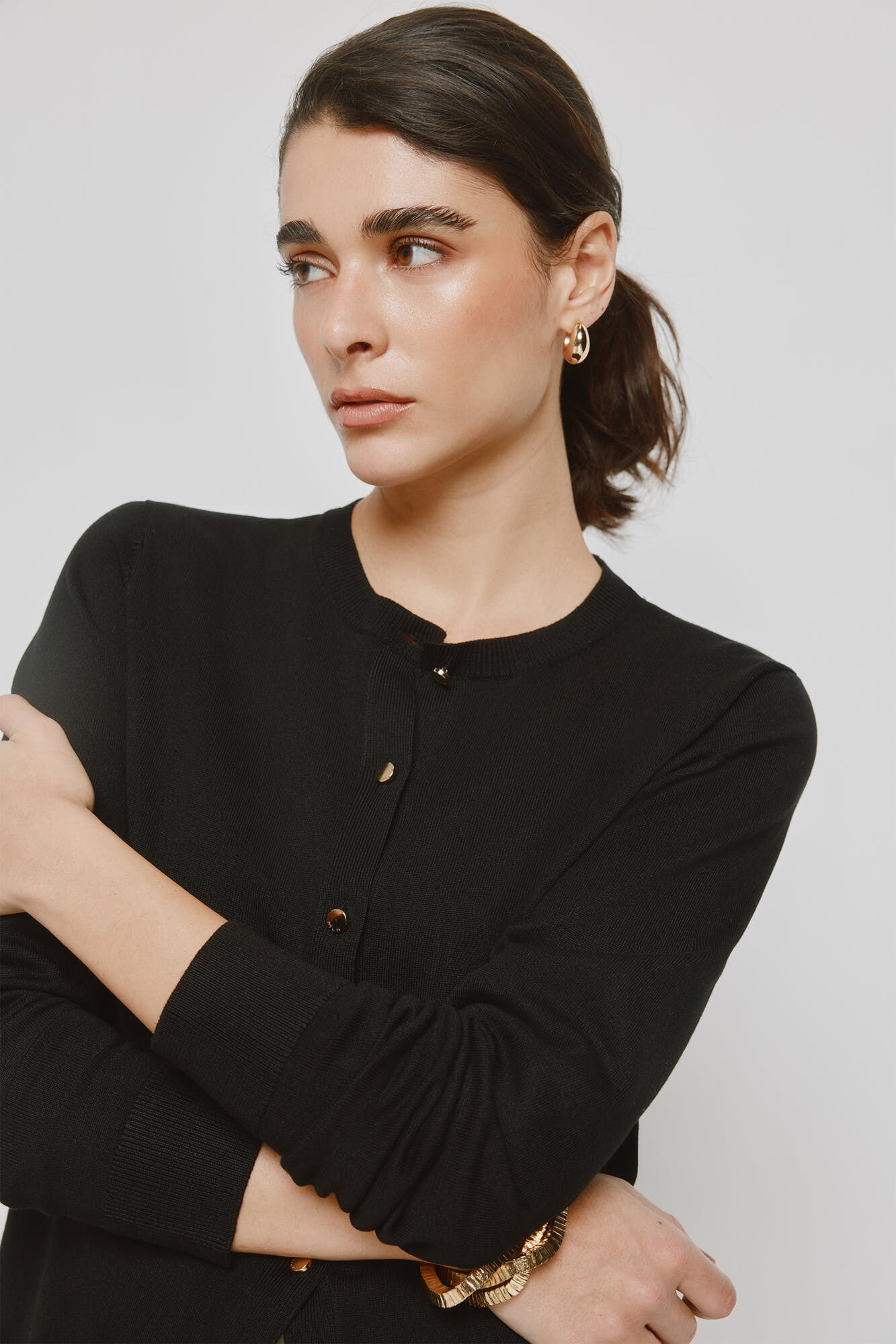 Milano C&aacute;rdigan delgado botones dorados Negro