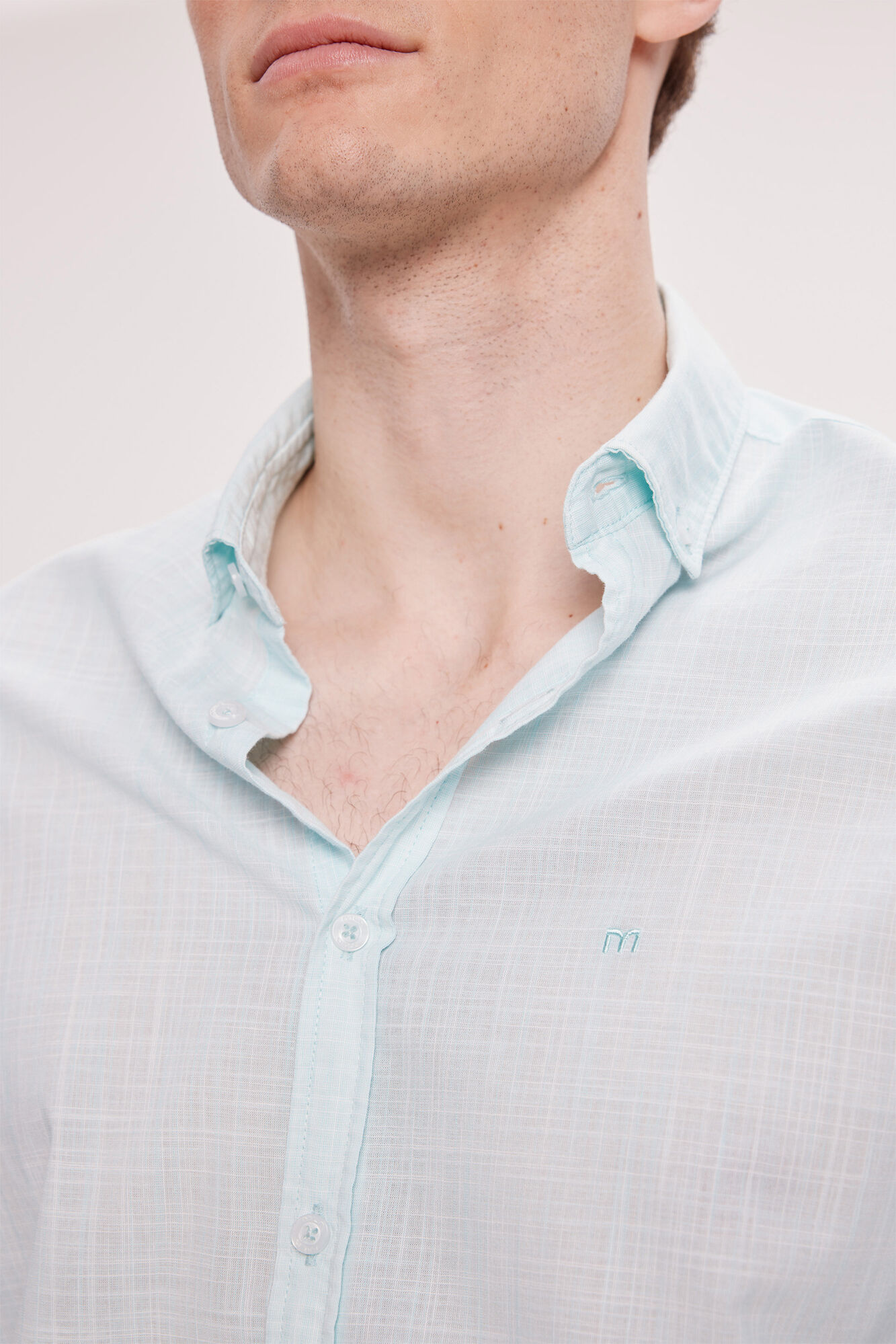 Milano Camisa Slub Lisa Azul turquesa