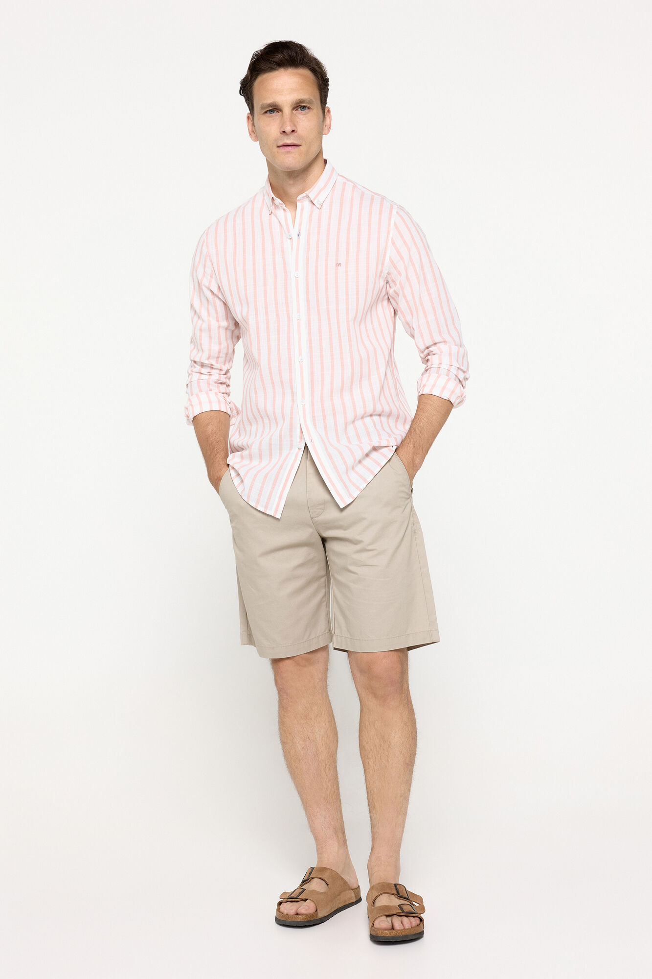 Milano Camisa sport a rayas de manga corta Rosa