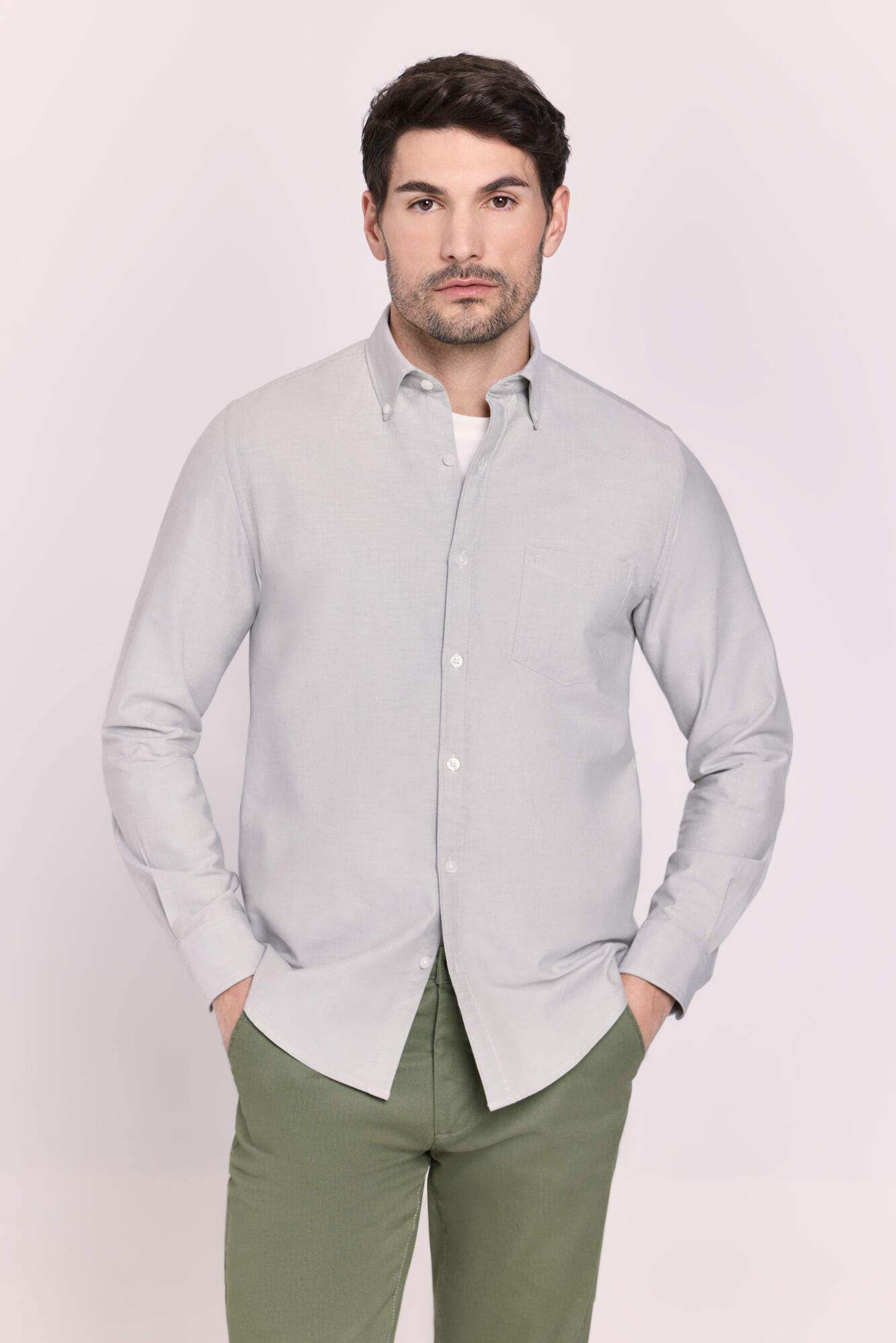 Milano Camisa lisa manga larga Kaki Claro