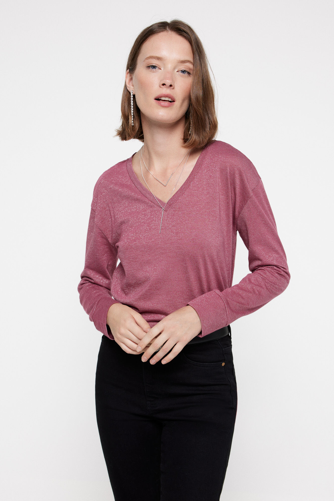 Milano Camiseta Rayas Lurex Fucsia
