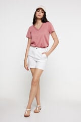 Fifty Outlet Playera cuello pico efecto lino Rosa