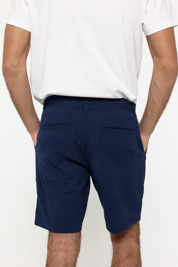 Milano Bermudas seersucker color liso Navy