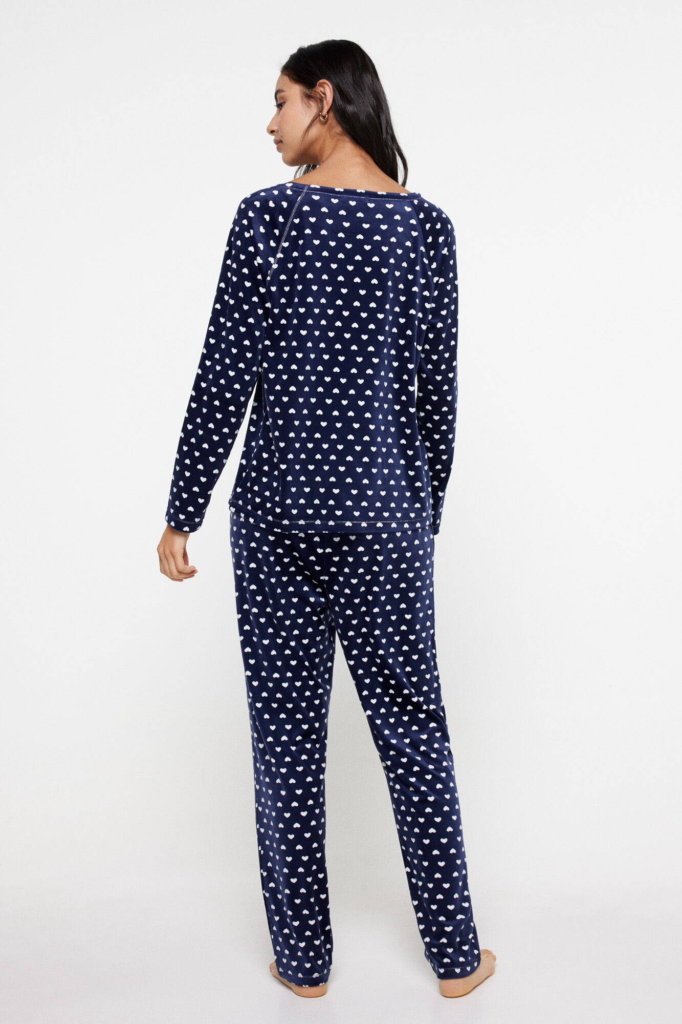 Milano Pijama largo velour corazones Navy