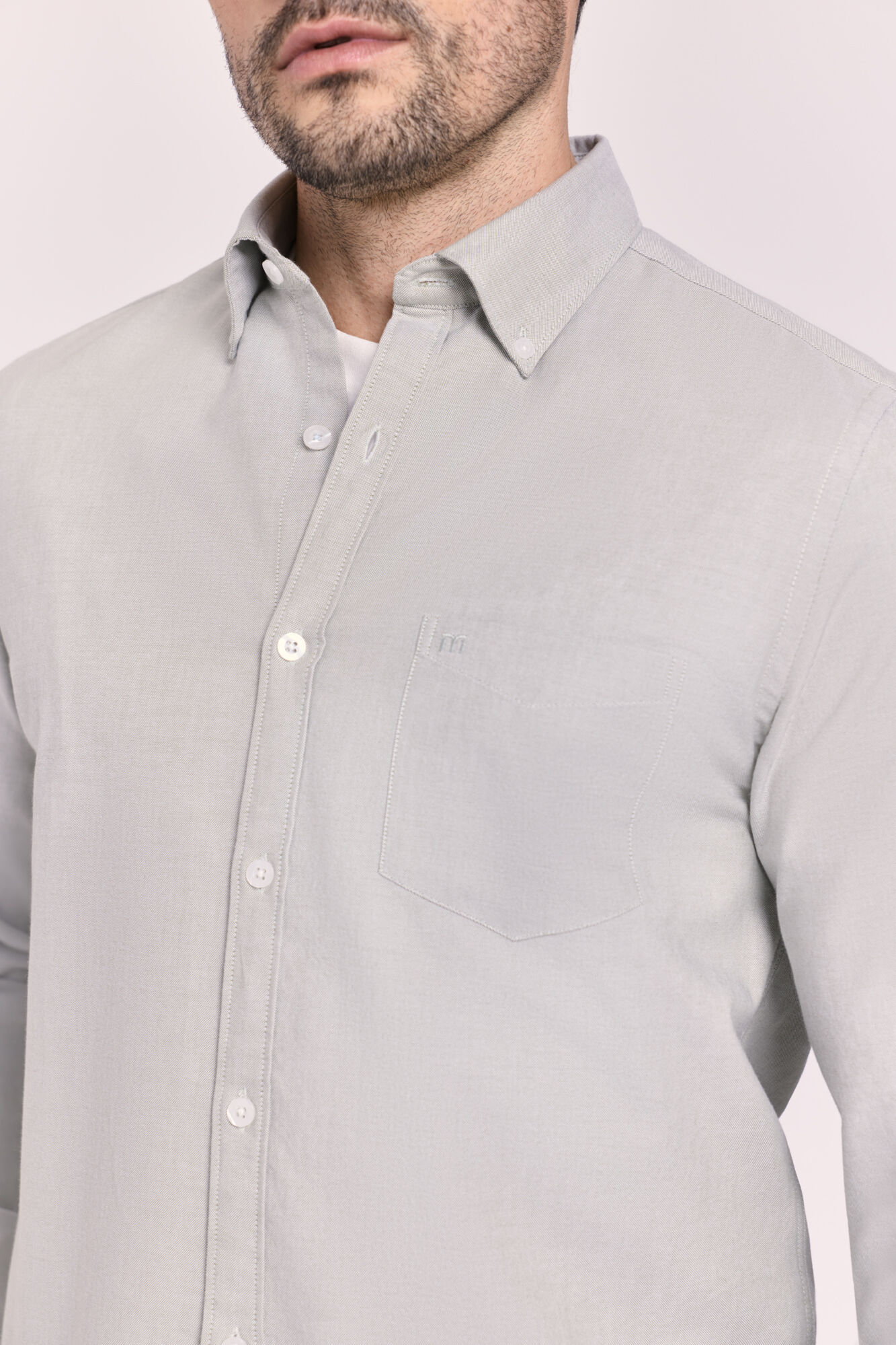 Milano Camisa lisa manga larga Kaki Claro