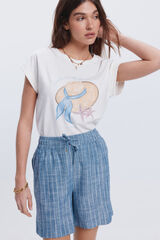 Milano Camiseta manga vuelta con print frontal Marfil