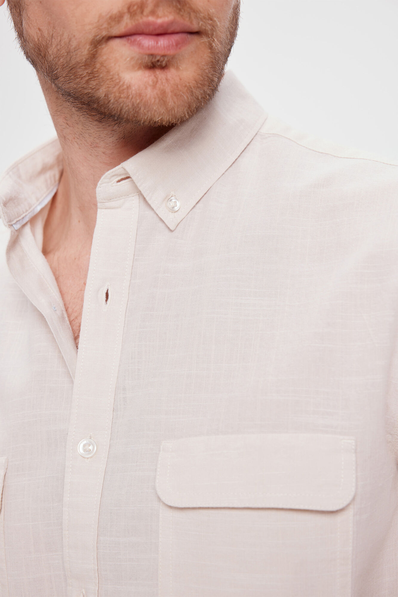 Milano Camisa Slub Lisa Bolsillos Beige