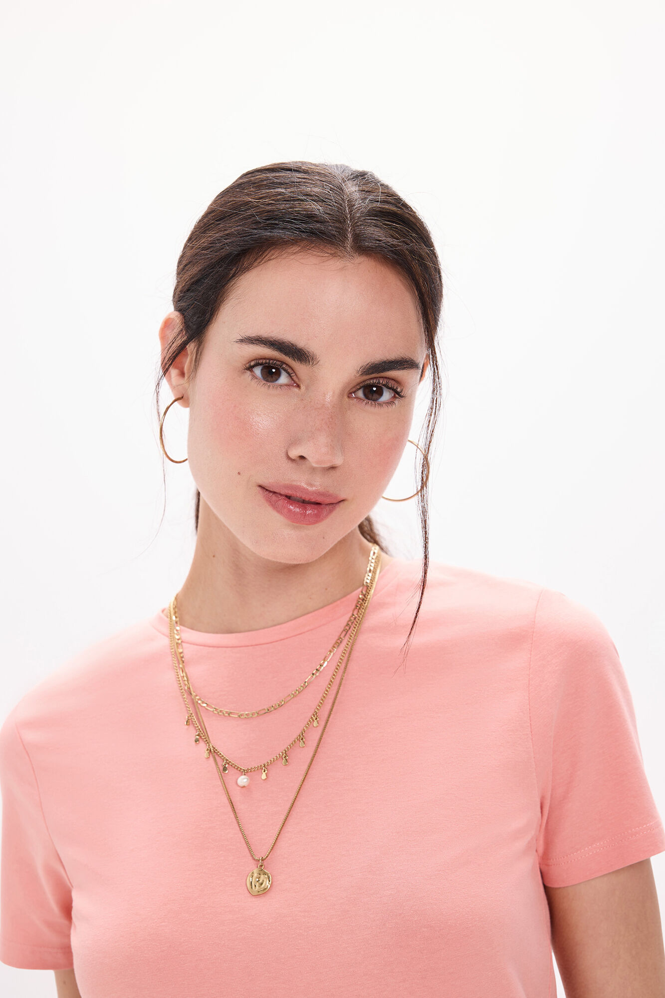 Milano Playera el&aacute;stica de manga corta de soft touch Rosa