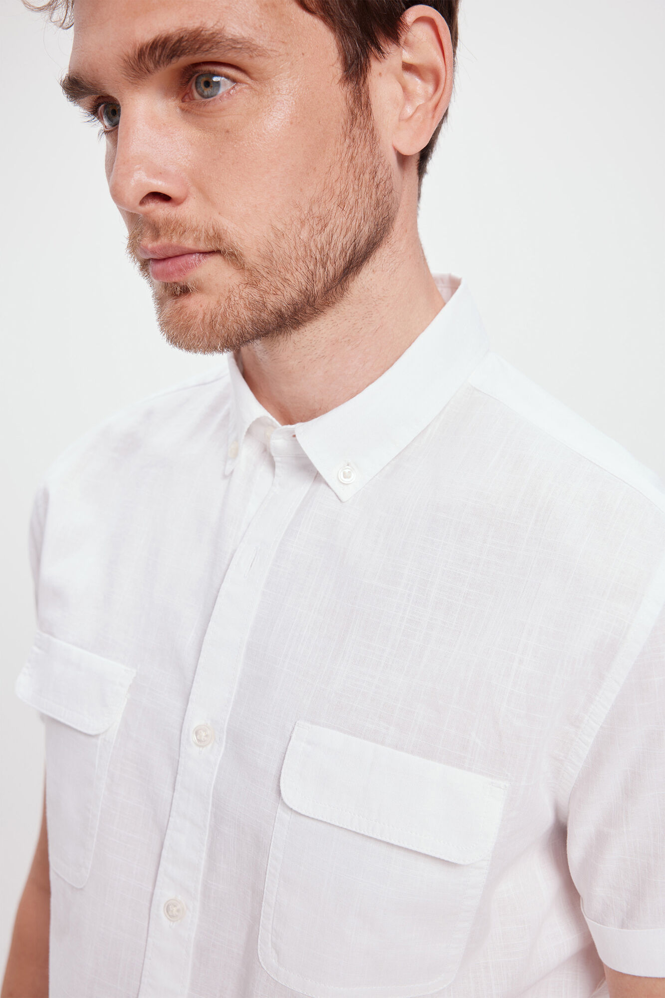 Milano Camisa Slub Lisa Bolsillos Blanco