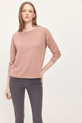 Fifty Outlet Suéter tacto suave de canalé con detalle de puntilla en el cuello Rosa