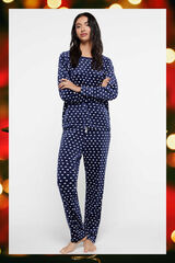 Fifty Outlet Pijama largo velour corazones Navy