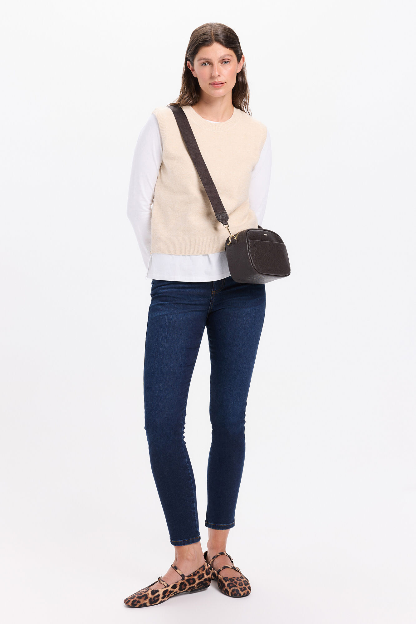 Milano Chaleco de tejido con cuello redondo ajustado Beige