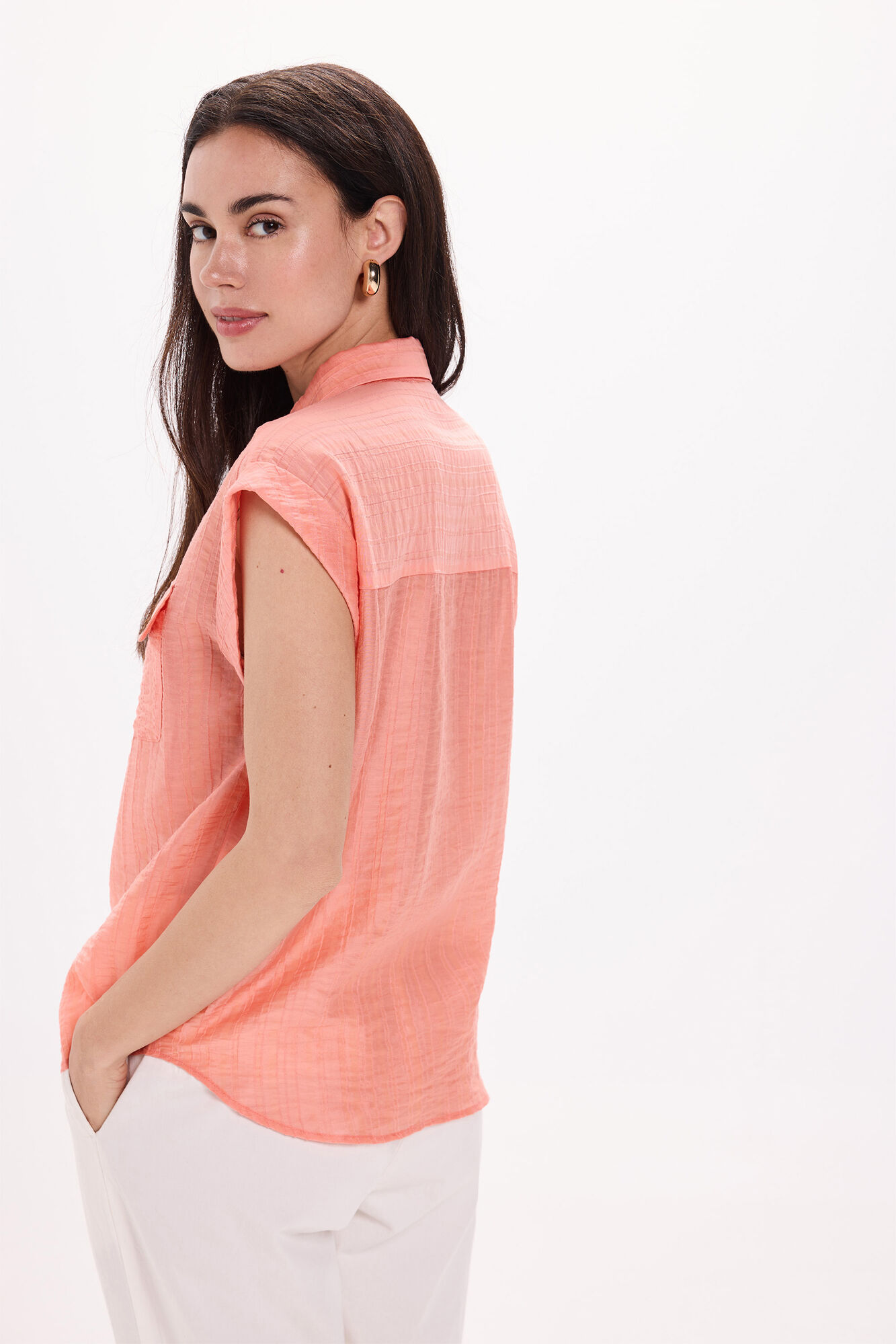 Milano Camisa fluida con bolsillos Coral