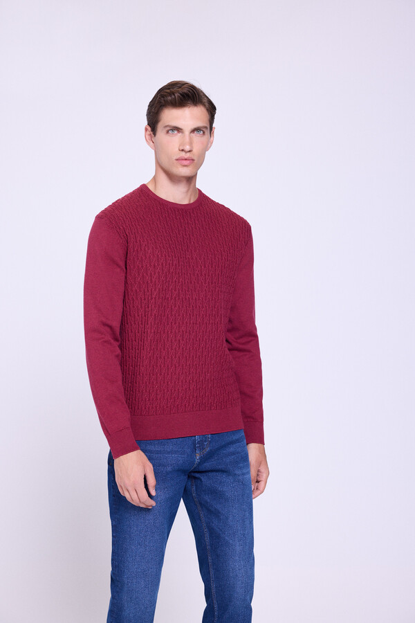 Milano Jersey de cuello redondo estructurado Granate