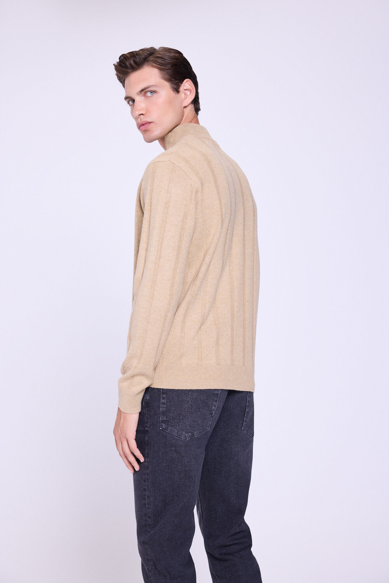 Milano Jersey con cierre de media cremallera Beige/Camel